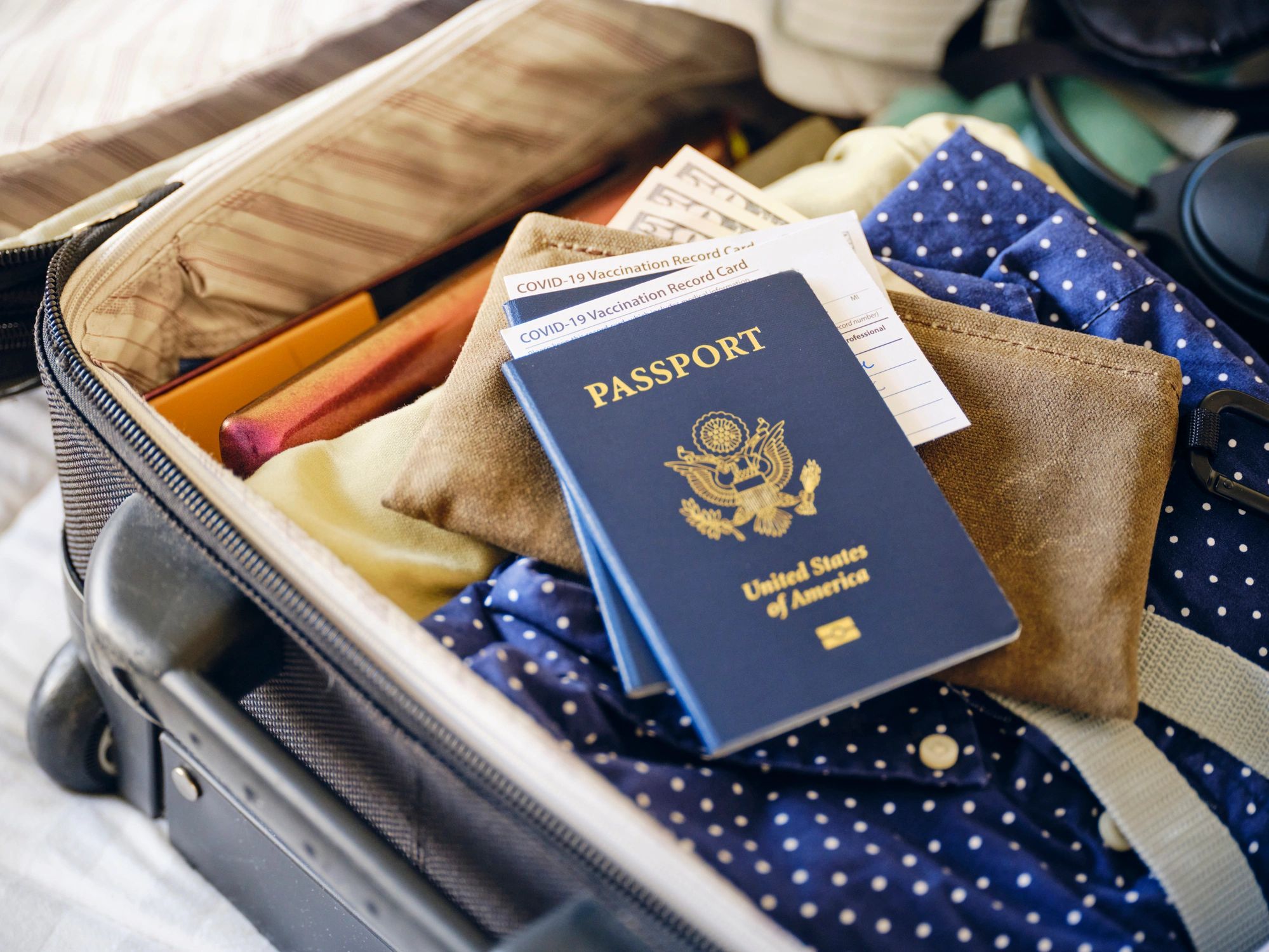 Travel documents and passport prepared for an international journey